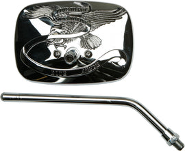 EMGO left side motorcycle mirror with 10mm chrome finish, featuring a round reflective surface and sleek chrome arm.