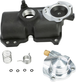 R&D Power Bowl 2 intake and fuel system component with metal fittings and hoses, designed for high-performance carbureted engines