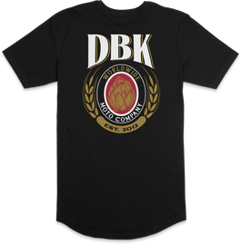 Black DBK Beer Co premium T-shirt with logo graphic, displayed flat on a white background.