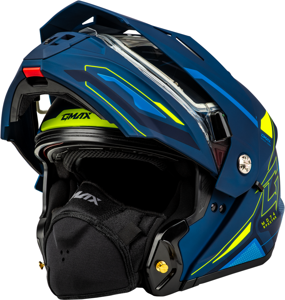 Md 74s Spectre Snow Helmet W/ Elec Shield Matte Blue/Grn Md