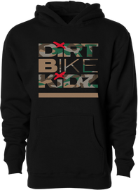 Black youth hoodie with classic camouflage pattern by DBK, featuring a comfortable fit and casual style.