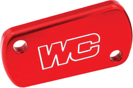 WORKS Rear Brake Cover in red for motorcycle body, showcasing the sleek, durable design and vibrant red finish.