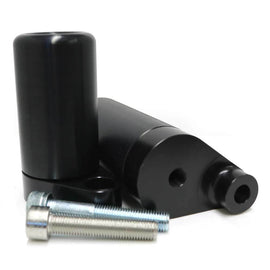 Black Shogun Frame Sliders for body protection, shown in the image with sleek design and mounting points for motorcycle safety.