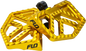 FLO MOTO Savage Miniboards Gold foot controls with gold finish and black mounting plates for motorcycle riding.