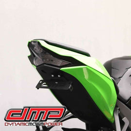 Black DMP Fender Eliminator Kit for motorcycle body, with sleek design and mounting hardware visible in the image.