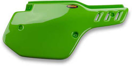 Green MAIER side body panels for motorcycle, showing close-up of the durable plastic panels with mounting points.