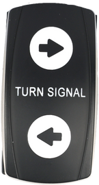 FLIP Pro Series backlit turn signal switch, designed for vehicle lighting control, featuring a sleek black design with illuminated indicators.