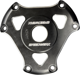 SPEEDWERX billet primary clutch cover for drive systems, showcasing a sleek, machined metal finish with detailed design features.