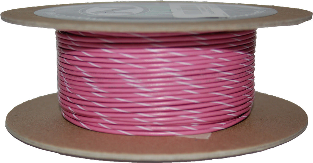 100' Spool 20 Gauge Wire (Pink/White Stripe)