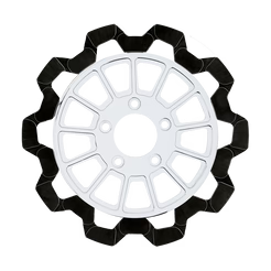 Lyndall Racing 13-spoke black bow tie brake rotors for Harley Davidson motorcycle models, featuring a sleek, high-performance design.