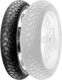 Pirelli MT60 front motorcycle tire 100/90 19 bias ply with 57H load and speed rating, mounted on wheel.