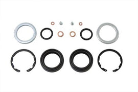 James front fork seal kit with replacement seals shown, designed for motorcycle front suspension maintenance.