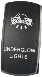 FLIP Pro Series backlit underglow lighting switch, black with illuminated control button, designed for automotive LED lighting systems.