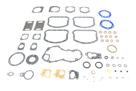 James engine gasket kit with various gaskets and seals for engine repair, laid out on a flat surface.