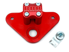 BBR triple clamp standard bar red for motorcycle steering, showing the bright red anodized finish and mounting points.