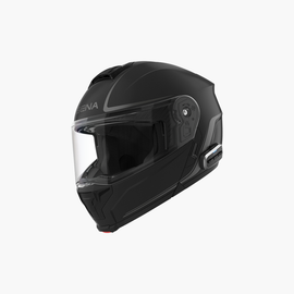 SENA Outrush 2 flip-up helmet in matte black with mesh, medium size, featuring a sleek design and secure chin strap.