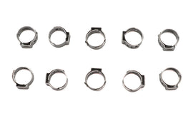 Oetiker oil tank line hose clamp securing oil and gas hoses in automotive or industrial applications.