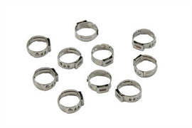 Oetiker oil line hose clamp securing an oil tank, made of durable metal with a tightening screw for secure fit.