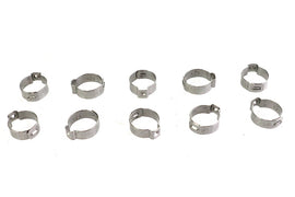 Oetiker oil tank hose clamp, stainless steel with adjustable screw for secure connection in automotive or industrial applications.