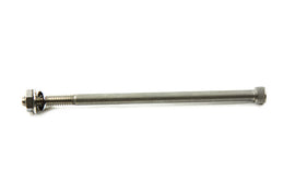 Jims Center Case Bolt Oversize for engine, displayed on a workbench, showing the durable metal construction and threading detail.