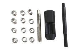 Helicoil engine thread repair kit with various tools and inserts for repairing damaged engine threads, suitable for multiple applications.