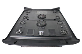 HOPPE audio speakers with two subwoofers for enhanced sound, featuring sleek black design and modern audio equipment setup.