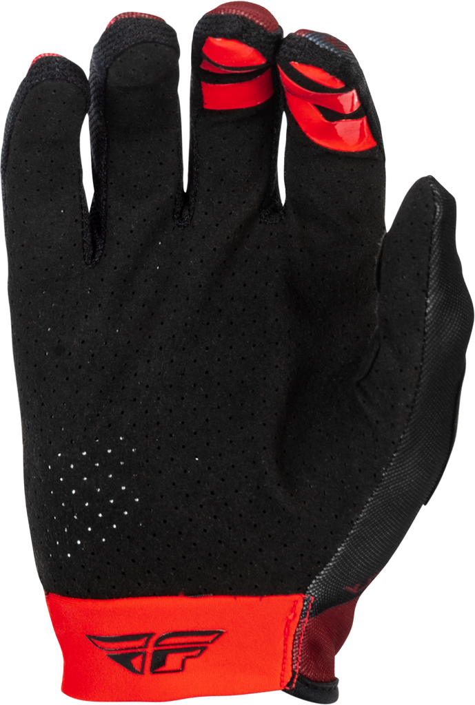 Fly Racing Youth Lite Gloves in black and red, lightweight motocross gloves for young riders with breathable material and secure fit.