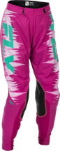 Fly Racing women's Lite pants in pink and turquoise, size 0/02, featuring lightweight, breathable motocross-style pants.