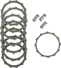 Harddrive Aramid clutch friction set with HD diaphragm spring for Indian motorcycles, showing clutch components and spring.