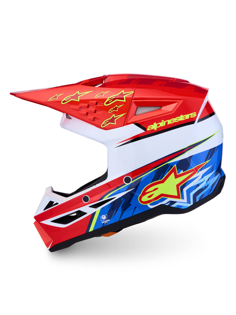 S M3 Falcon Helmet Ece06/Dot Red Fl/Wht/Blue/Yl Flgl Xl