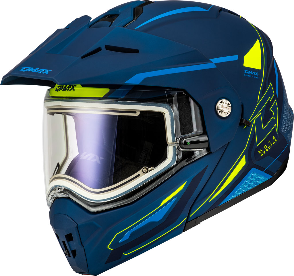 Md 74s Spectre Snow Helmet W/ Elec Shield Matte Blue/Grn 2x
