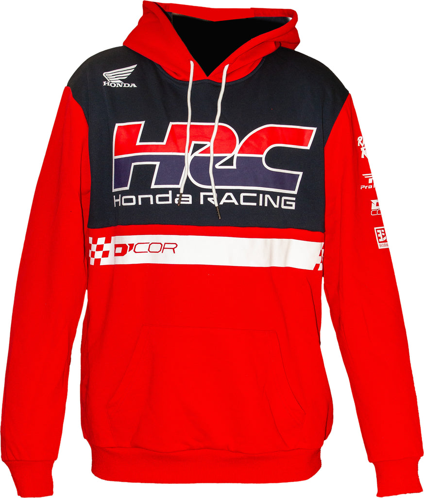 Red Honda HRC2 sweatshirt hoodie by D-COR, showing the front view with logo and comfortable hoodie design in size large.