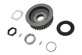 York alloy front pulley with 32 teeth for drive line, shown in the image with detailed metal construction and teeth design.