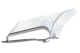 Chrome lower belt guard for chassis by York, showcasing a shiny metal component designed for vehicle protection.
