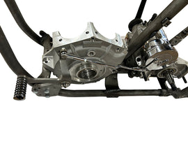 AEE forward control shifter control assembly with handlebar mount and linkage components for motorcycle or scooter.
