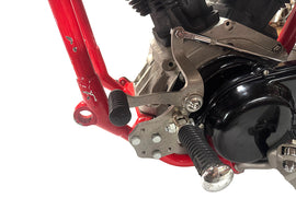 AEE forward control foot shifter kit with metal components and mounting hardware for motorcycle gear shifting.
