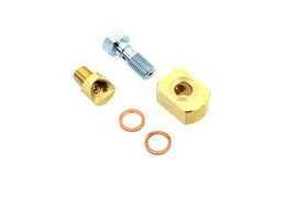Edart brake fitting kit with various brass fittings and hoses laid out on a white background for automotive brake system installation.