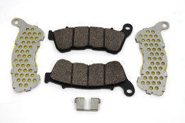 Duro ceramic front brake pad set showing brake pads with metal backing plates and friction surfaces for vehicle braking system
