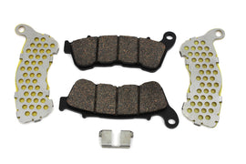 Duro ceramic front brake pad set with metal backing plates, designed for effective braking and durability in automotive applications.