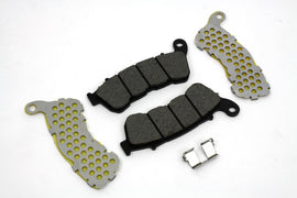 Duro Zinc Duro Kevlar front brake pad set with metallic backing plates and friction material for motorcycle braking performance.
