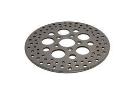 Duro 11-1/2 inch drilled rear brake disc for motorcycle or vehicle, showing the perforated metal brake rotor.