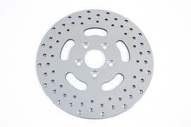 Duro 11-1/2 inch drilled rear brake disc showing textured surface and drilled holes for improved braking performance.