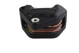 Black Edart front left 4-piston brake caliper with detailed design, suitable for high-performance vehicle braking systems.