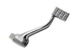 Duro forward control rear brake pedal in chrome finish for motorcycle, showing polished metal surface and mounting bracket.