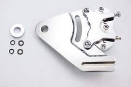 AEE Chrome rear 4-piston brake caliper showing its sleek metallic finish and mounting hardware for high-performance braking.