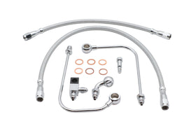 Chrome brake line kit by Ultima with flexible hoses and fittings, designed for vehicle braking system installation.