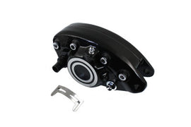 Black EDART rear 1-piston banana brake caliper with bullseye design, showcasing its sleek construction and mounting details.