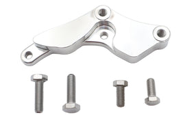 Polished left front brake caliper bracket for Ultima vehicle, showcasing the metal finish and mounting features.