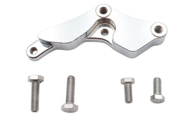 Chrome front caliper bracket for Ultima brake system, left side, designed for vehicle front suspension.