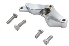 Chrome front caliper bracket for Ultima brake system, left side, designed for durable motorcycle brake performance.